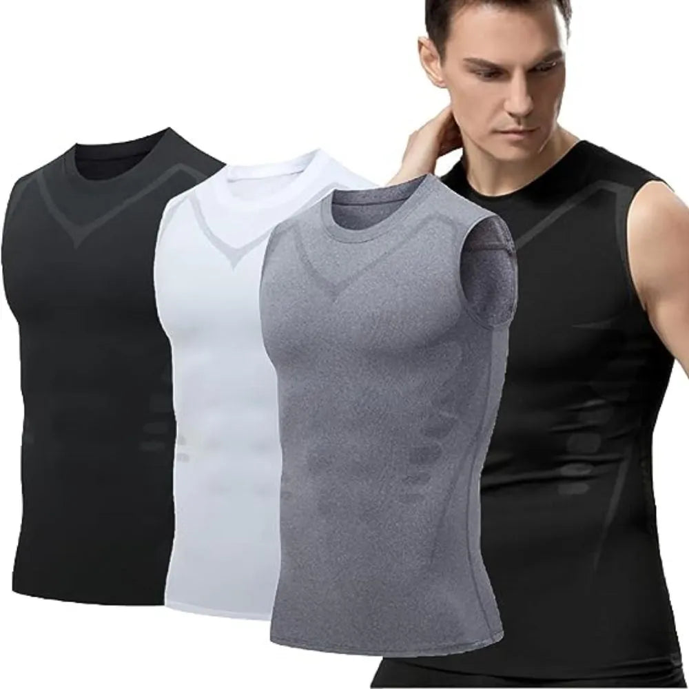 Ionic Shaping Vest Men's Sports Skin-tight Vests Fast Dry Breathable Slim Sleeveless Elastic Vest Fitness Top Cycling Vest