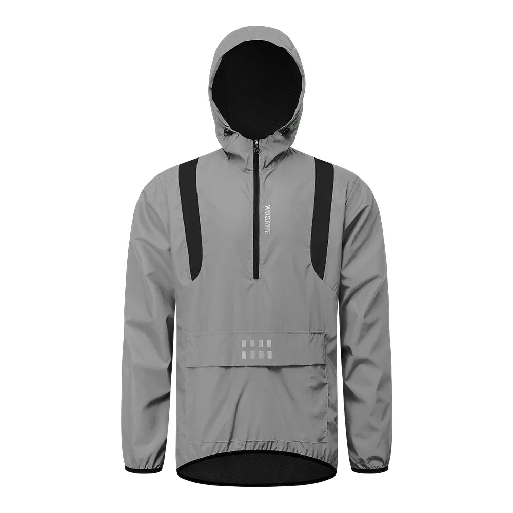 WOSAWE Full Reflective Cycling Jacket Hooded Windbreaker Windproof Waterproof MTB Bicycle Clothes Wind Coat Road Bike Ride Tops