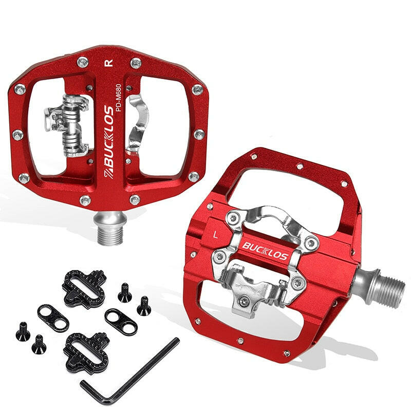 2023 New BUCKLOS Mountain Bike Pedals PD-M680 Dual Function Flat&Lock Pedals Fit Shimano SPD 9/16'' Aluminum MTB Pedal Bike Part-WAYBIKER