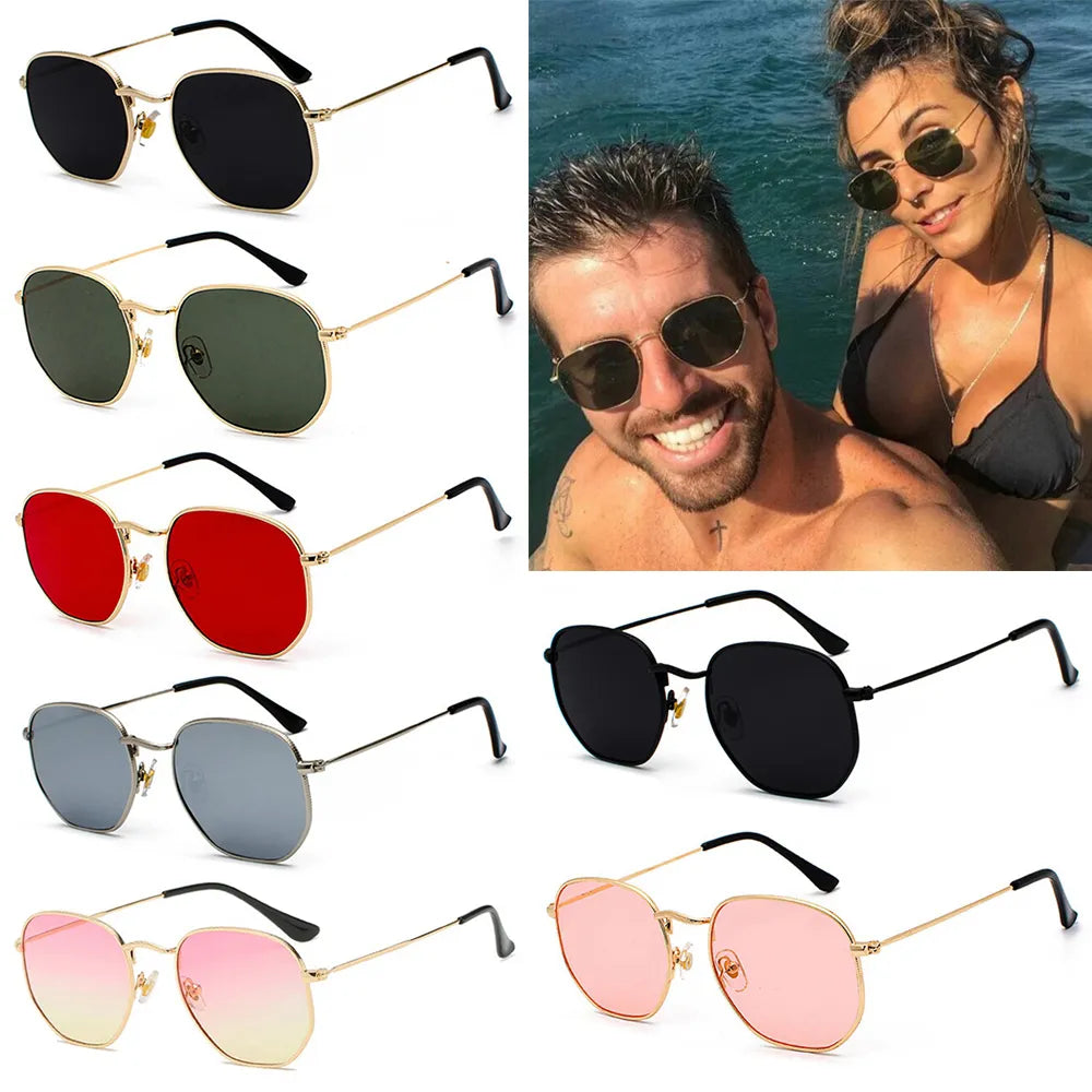 Small Square Sunglasses for Men and Women Polygon Mirrored Lens Sun Glasses Driving Eyewear Fashion Metal Frame Glasses UV400-WAYBIKER