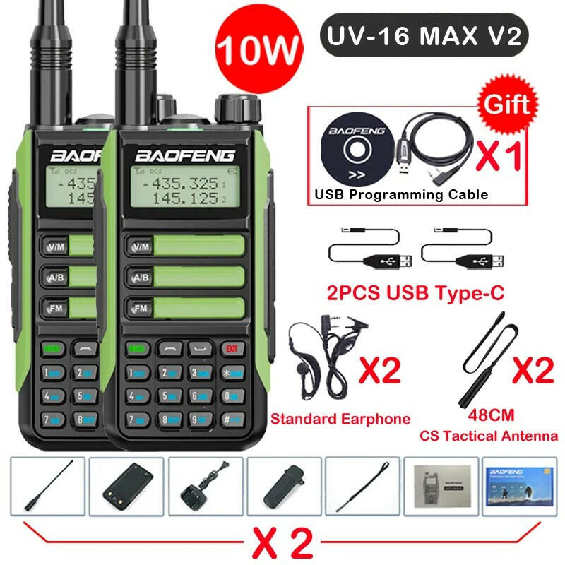 2Pack Baofeng UV16 MAX V2 Walkie Talkie 10W VHF UHF Dual Band Two Way CB Ham Radio UV-16 Portable Radio Transceiver UV5R UV10R-WAYBIKER