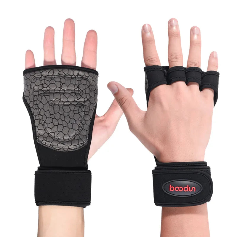 BD1119 Body Building Gym Training Fitness Weightlifting Gloves Wrist Wraps Workout Half Finger For Men & Women-WAYBIKER