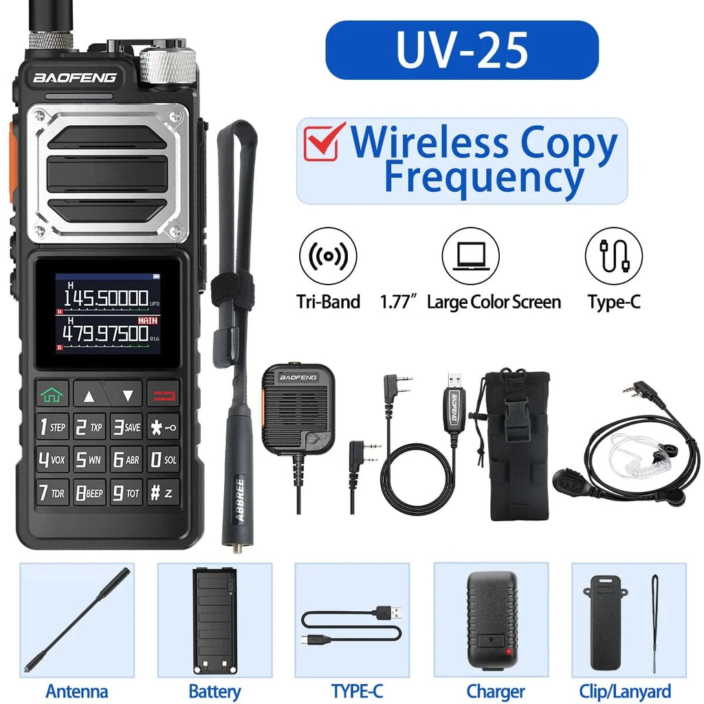 Baofeng UV-25 10W Walkie Talkie Tri Band Wireless Copy Frequency NOAA Type-C Charger FM Long Range High Power Ham Two Way Radio-WAYBIKER