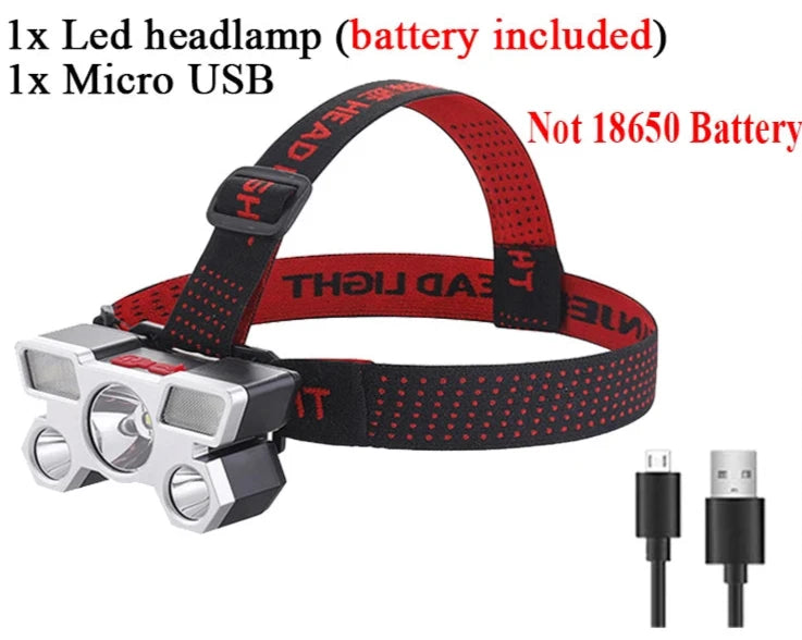 Super Bright 5 LED USB Rechargeable Headlamp 18650 Built-in Battery Headlight Portable Head Flashlight Night Run Fishing Lantern-WAYBIKER