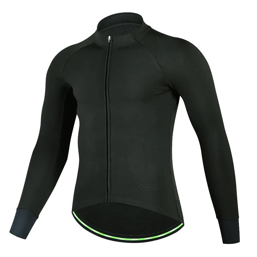 Cycling Jersey Winter Men Warm Jacket Road Mountain Bike Top Long Sleeve Black Cycling Shirt-WAYBIKER