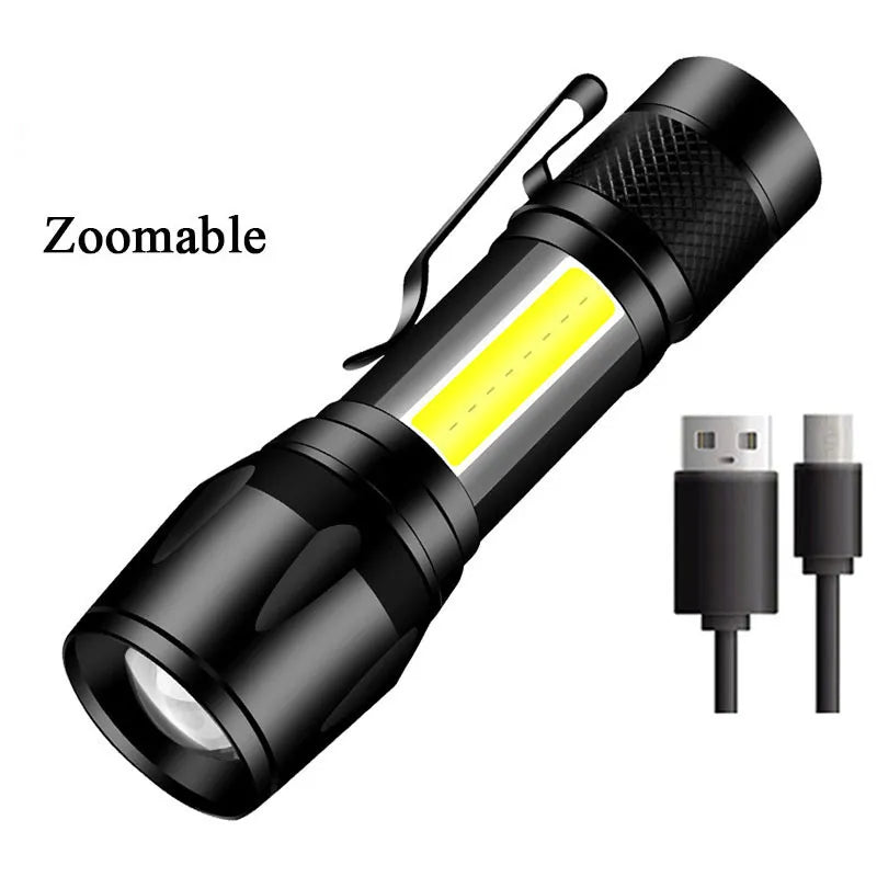 Portable Zoom LED Rechargeable Flashlight 3 Lighting Modes Long Range Camping Light Mini Torch Waterproof  Built In Battery-WAYBIKER