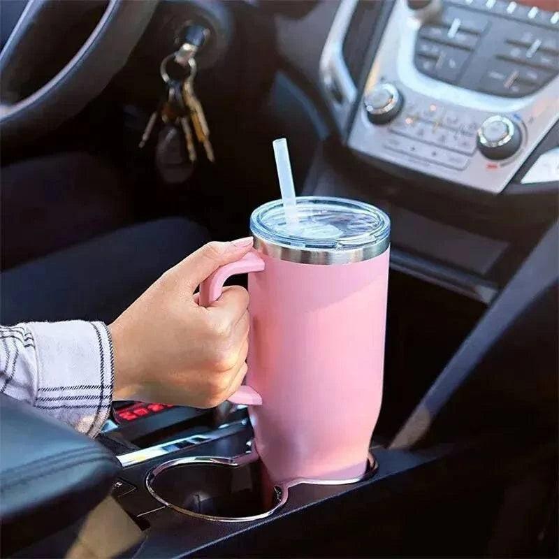 40oz Straw Coffee Insulation Cup With Handle Portable Car Stainless Steel Water Bottle LargeCapacity Travel BPA Free Thermal Mug-WAYBIKER