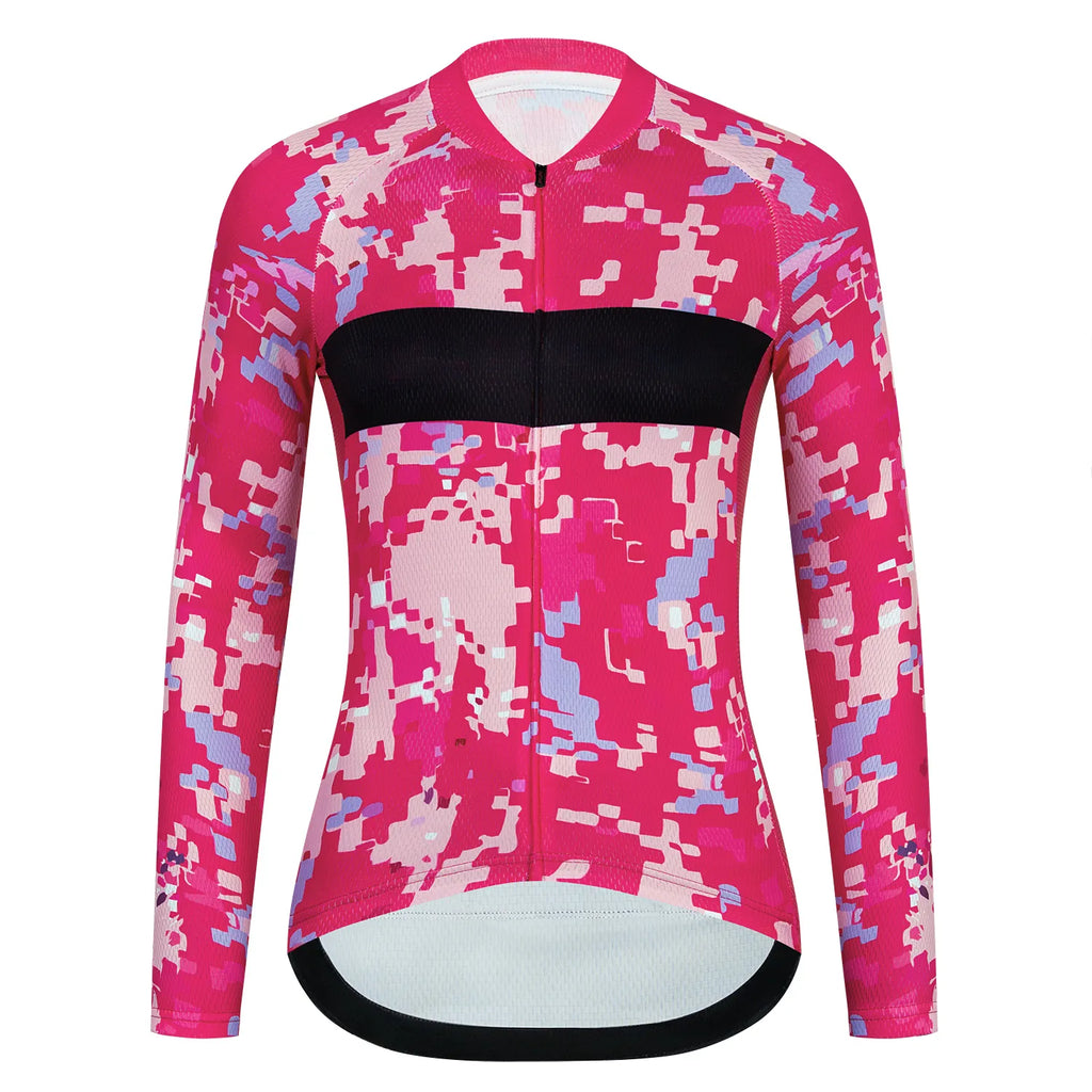 Cycling Jersey Women Bike Shirts Top Breathable Quick Dry Pink Summer Long Sleeve Sport Cycle Bicycle Clothing-WAYBIKER