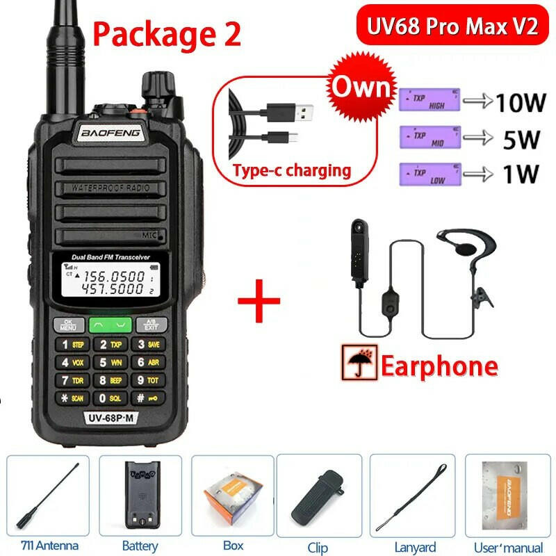 2023 Baofeng UV-68 Pro Max V2 10W IP68 Walkie Talkie Waterproof High Power CB Ham Long Range UV68 portable Two Way Radio hunting-WAYBIKER