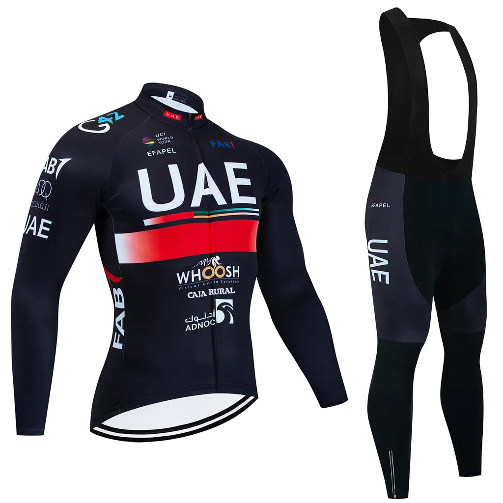 Winter 2024 Cycling  Jersey White UAE Bike Jacket Maillot Pants Suit Ropa Ciclismo Team Pro Thermal Fleece BicycleClothing-WAYBIKER