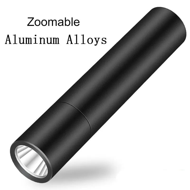 Mini Portable LED Flashlight USB Rechargeable Small Pocket Light Built In Battery Fixed Focus Zoomable Camping Searching Lantern-WAYBIKER