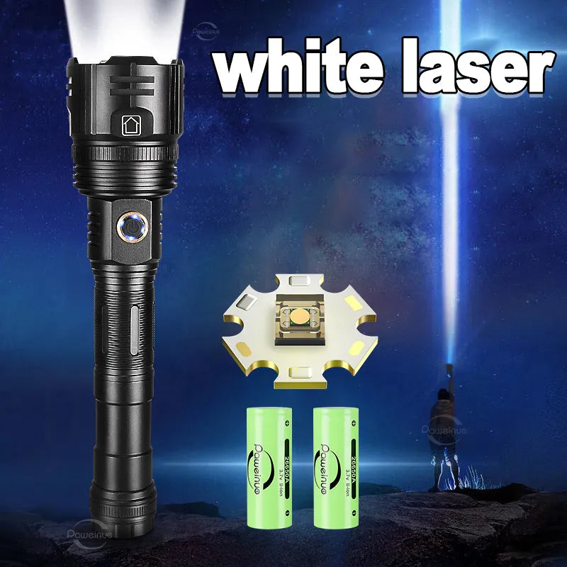 White Laser Powerful Flashlight USB Rechargeable Flash Light 18650 High Power Led Flashlights Tactical Lantern Long Shot Torch-WAYBIKER