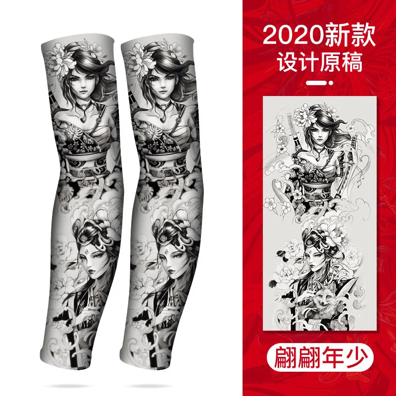 Summer Cycling Breathable and Cool Tattoos Sleeves Ice Silk Sports Sun-proof Men Personalized Women Fishing Elastic Arm Cover-WAYBIKER