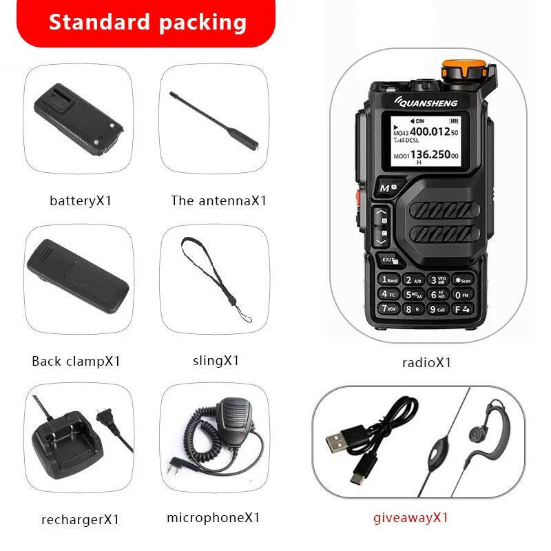 Quansheng-walkie-talkie portátil UV K5, Radio bidireccional UHF, VHF, Am, Fm, 128 canales, Cable de TPYE-C libre, Ham, inalámbri-WAYBIKER