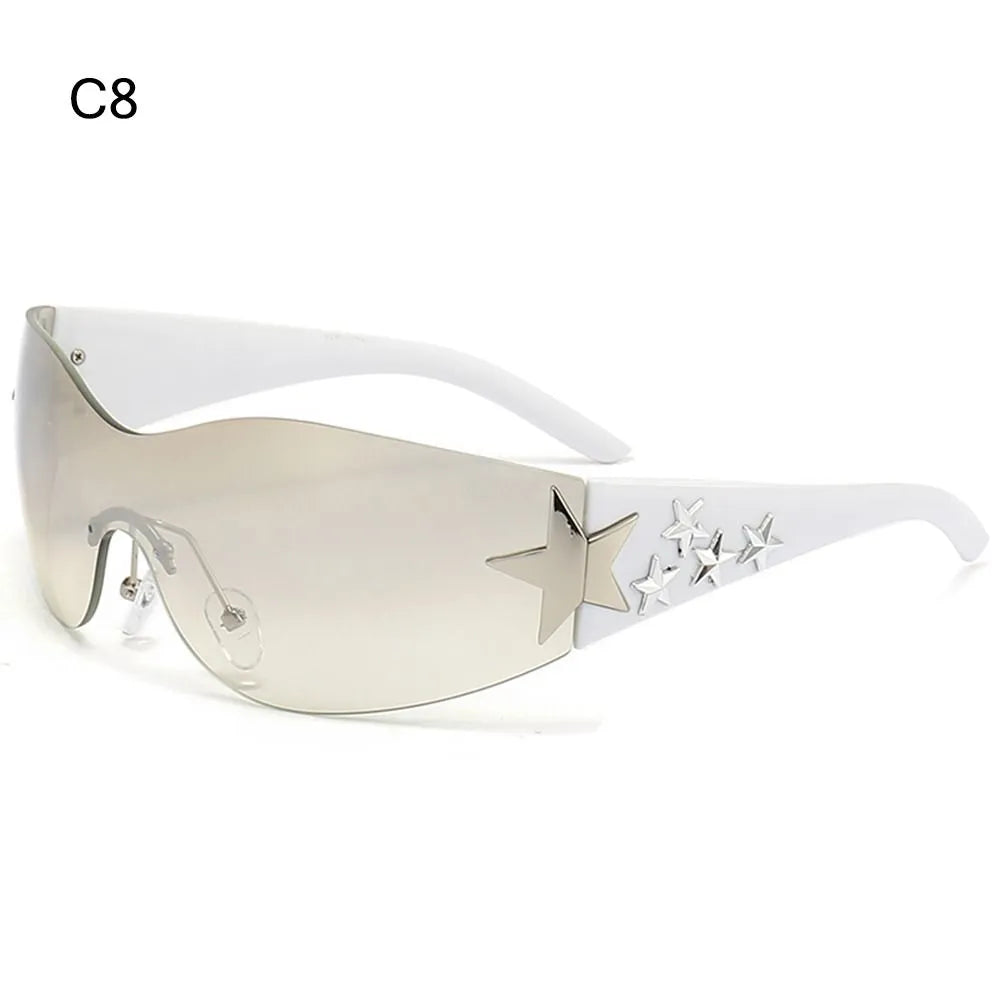 Rimless Y2K Sunglasses for Women Men Star Wrap Around Sun Glasses Shades for Beach Outdoor Cycling Travel Cycling Sunglasses-WAYBIKER