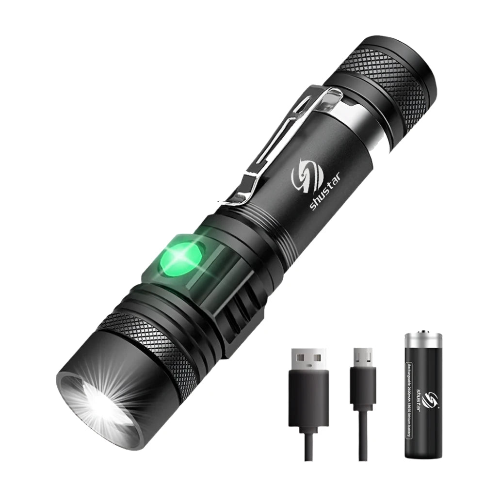 High Power Led Flashlights Zoomable Camping Torch With T6 LED Lamp Beads Waterproof 4 Lighting Modes Multi Function USB Charger-WAYBIKER