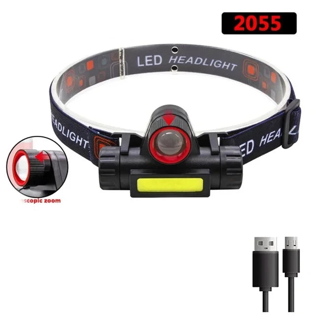 Portable Mini Flashlight Q5+COB Led Headlamp High Power Rechargeable Built-in Battery Outdoor Camping Fishing Headlight-WAYBIKER