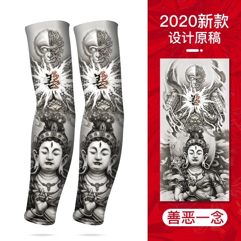 Summer Cycling Breathable and Cool Tattoos Sleeves Ice Silk Sports Sun-proof Men Personalized Women Fishing Elastic Arm Cover-WAYBIKER