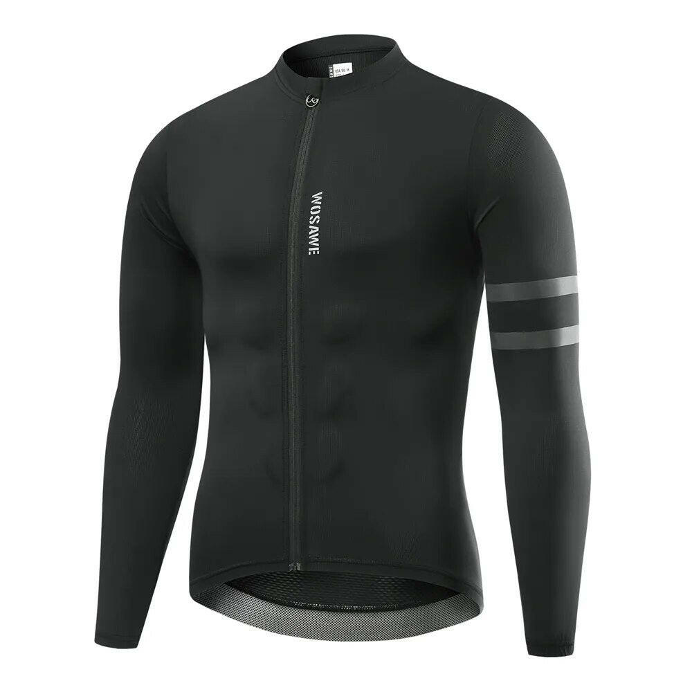 WOSAWE Reflective Jersey Spring Autumn Men's Cycling Jersey Long Sleeve Mtb Road Bike Shirt Breathable Seamless 3 Back Pockets-WAYBIKER