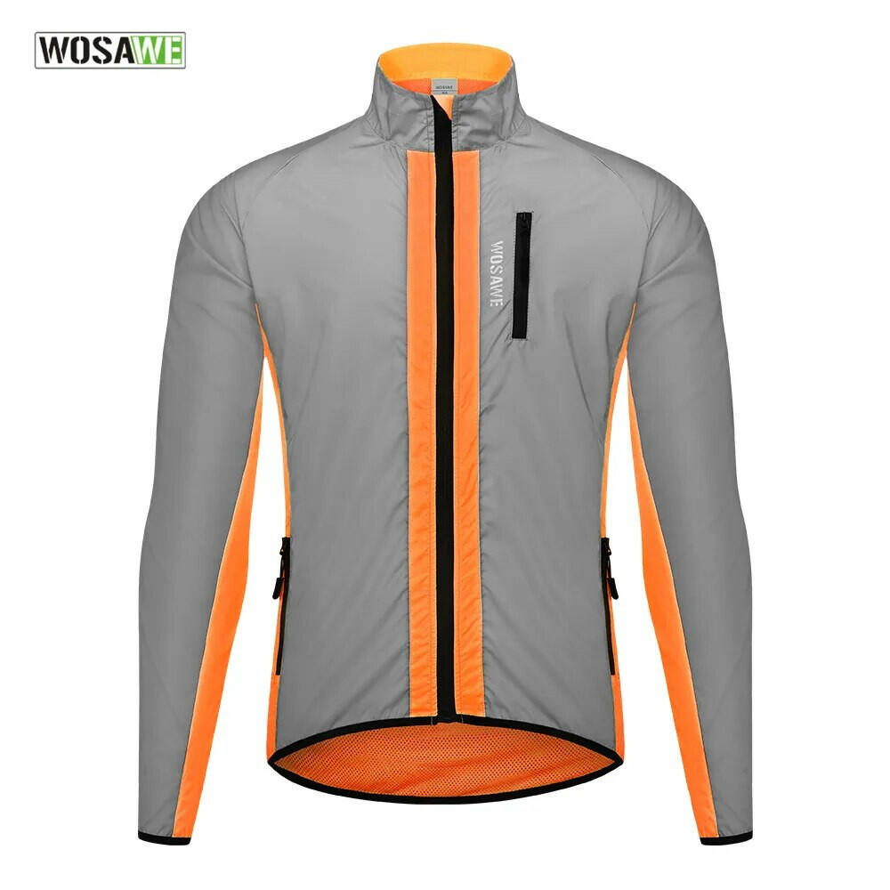 WOSAWE Ultralight Reflective Men Cycling Jacket Waterproof Riding Running Windbreaker Mix Of Fluorescent Coloured Silver Panels-WAYBIKER