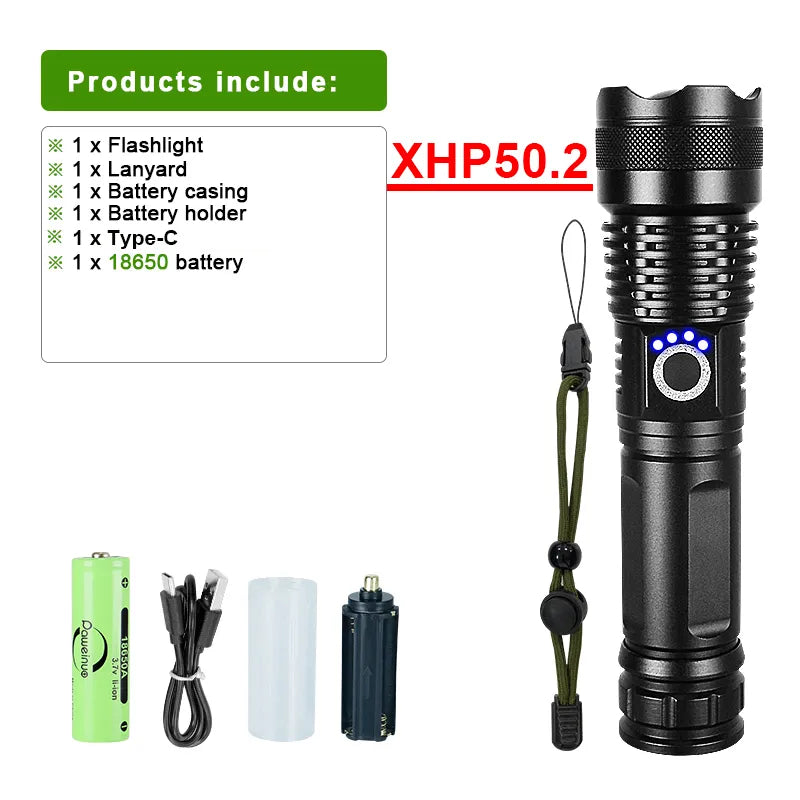 Super XHP199 Most Powerful LED Flashlight Rechargeable LED Torch Light XHP160 XHP90 High Power Flashlight 18650 Tactical Lantern-WAYBIKER