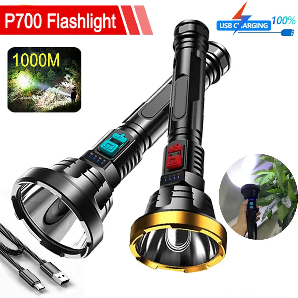 High brightness LED flashlight USB rechargeable Camping Household outdoor long-range waterproof light with flash power display-WAYBIKER