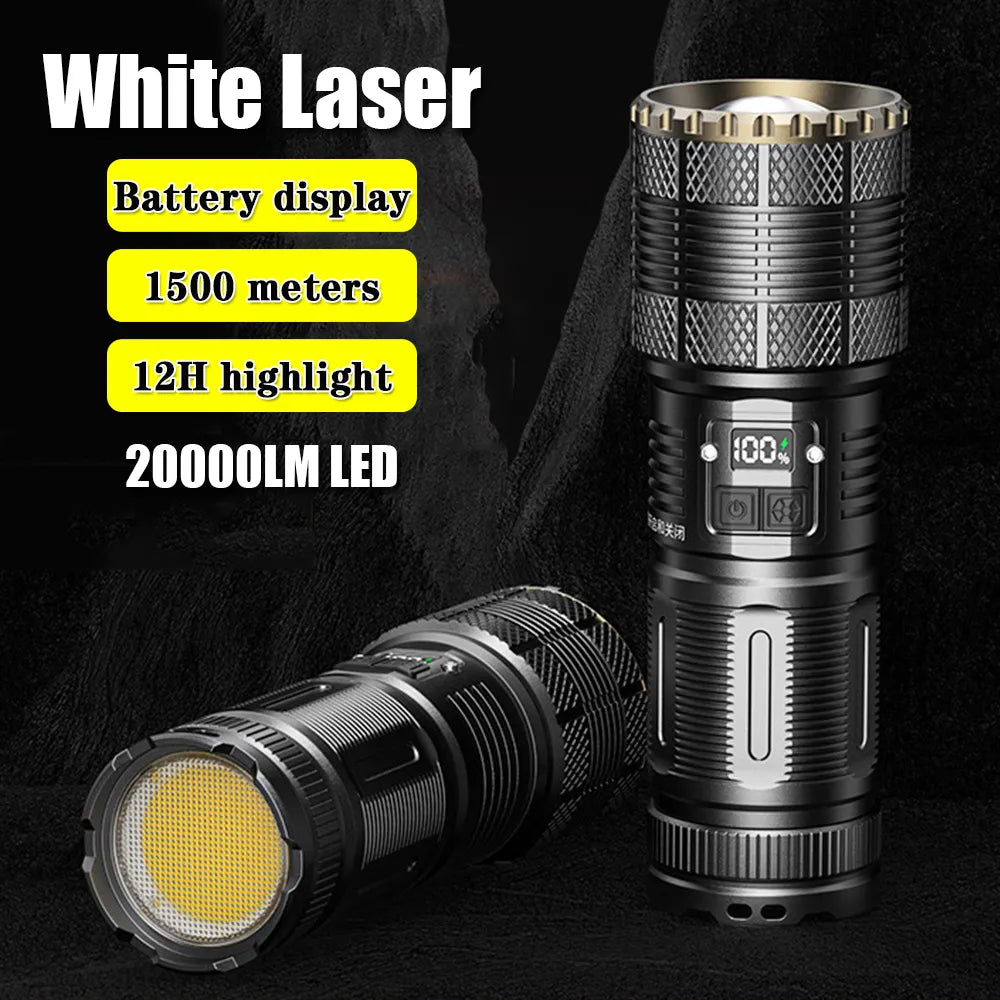 High Power White laser Led Flashlights Tactical 7800mah 18650 Built-in Battery Light Emergency Spotlights 9km Holiday Gifts-WAYBIKER