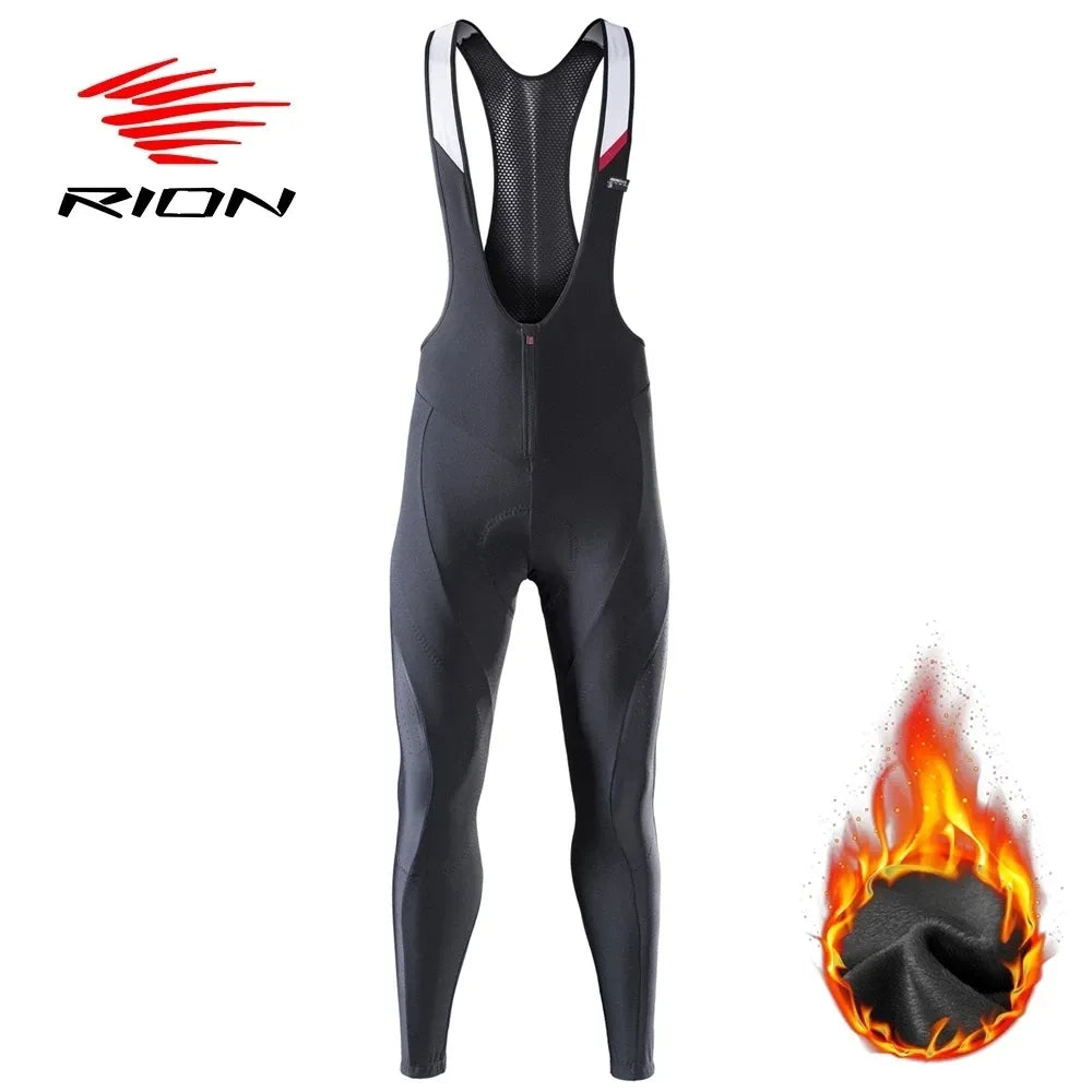 RION Men's Winter Thermal Fleece Cycling Bib Pants Mountain Bike Zipper Cycling Tights Pro Team Gel Padded MTB Bike Long Pants-WAYBIKER