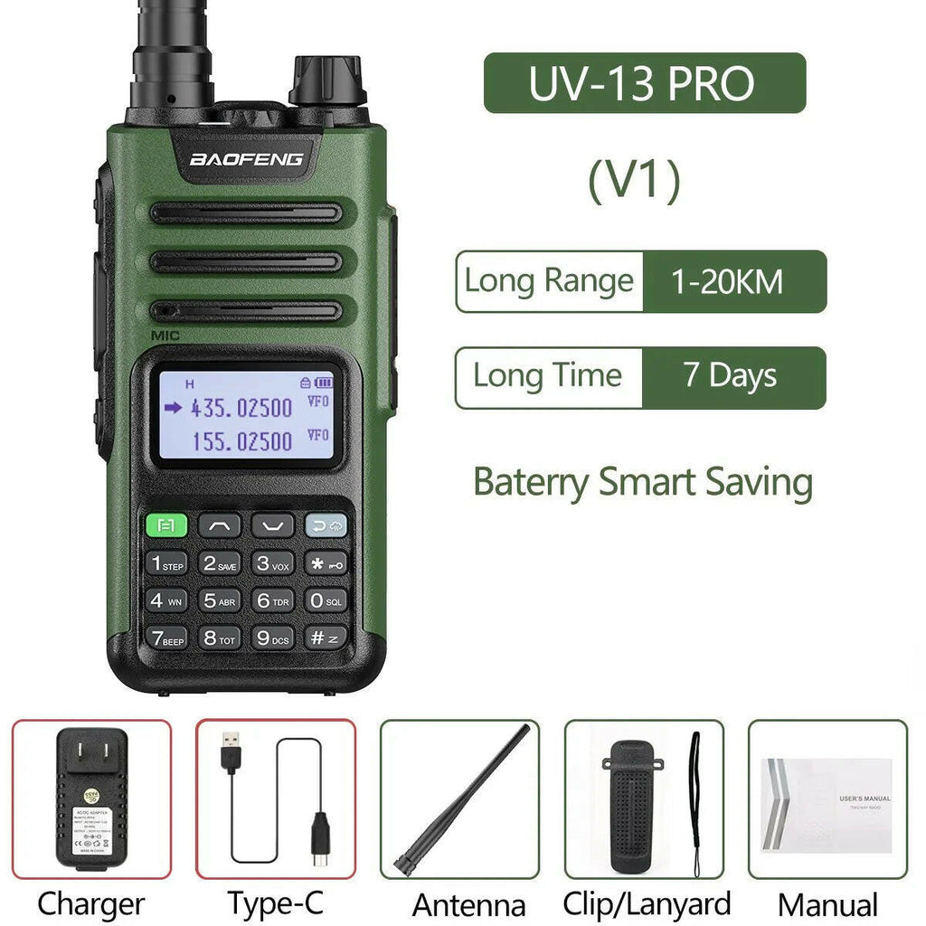 BaoFeng UV-13 PRO V1 V2 High Power Dual Band Walkie Talkie Type C Charger 16 KM Long Range UV13 Transceiver Ham Two Way Radio-WAYBIKER