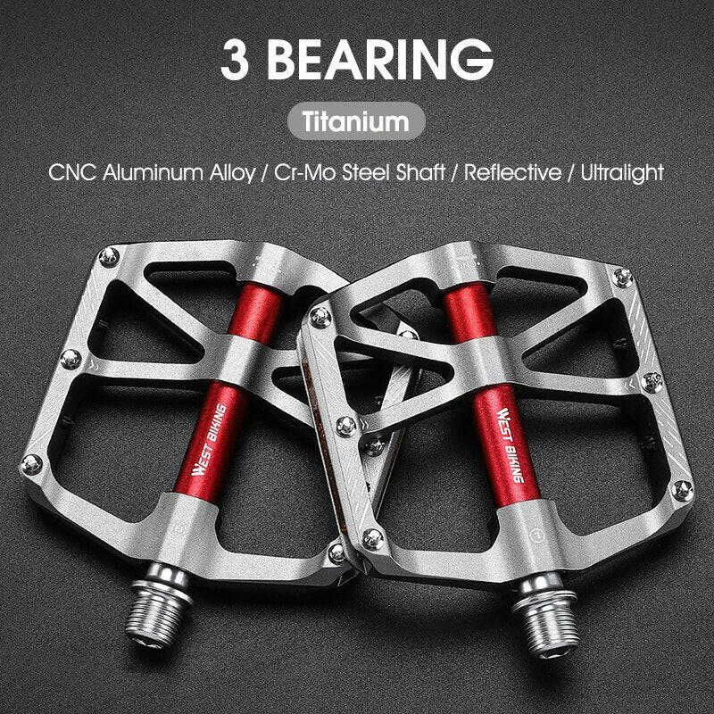 WEST BIKING CNC 3 Bearing Bicycle Pedals Ultralight BMX MTB Road Bike Pedals Non-slip Aluminum Alloy Reflective Cycling Parts-WAYBIKER