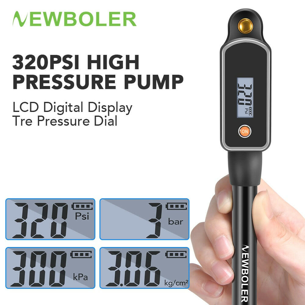 NEWBOLER 320psi Bike Pump High Pressure Digital Gauge MTB Road Portable Bicycle Pump Schrader Valve Cycling Hand Pump Tire Pump-WAYBIKER