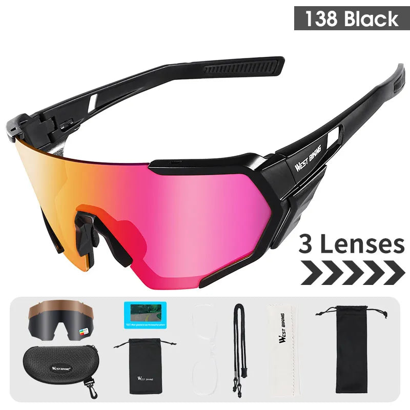 WEST BIKING Polarized Cycling Sunlasses 3 Lens UV400 Windproof Sport Glasses Men Women MTB Road Bike Eyewear Cycling Goggles