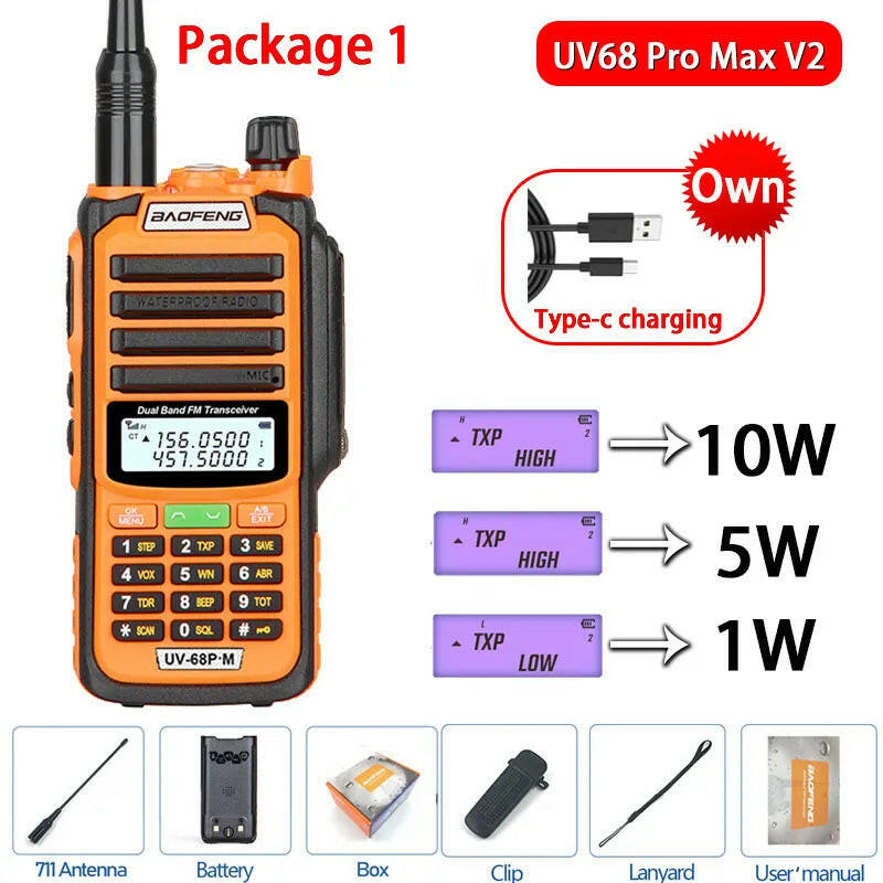 2023 Baofeng UV-68 Pro Max V2 10W IP68 Walkie Talkie Waterproof High Power CB Ham Long Range UV68 portable Two Way Radio hunting-WAYBIKER