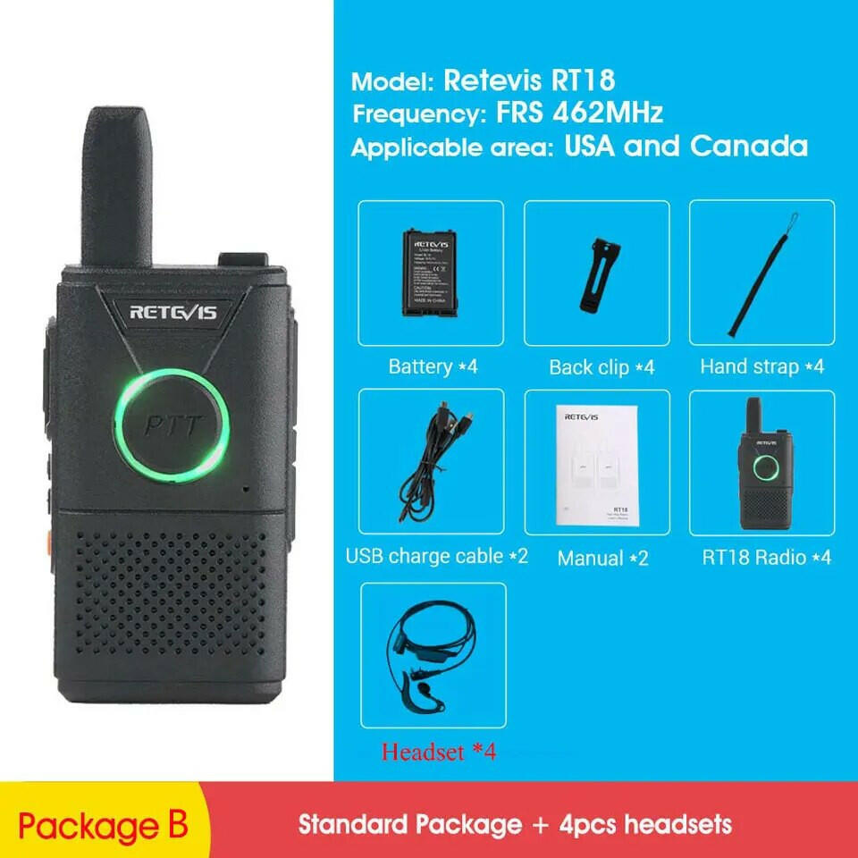 RETEVIS RT618 Rechargeable Walkie Talkie 4pcs PMR Radio PMR446 RT18 FRS Dual PTT Two-way Radio Walkie-Talkies Hotel Restaurant-WAYBIKER