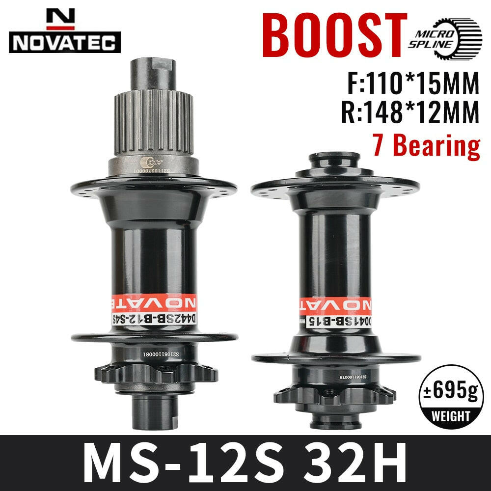 Novatec Bicycle Hubs D041/D442SB MTB Bike Hub CR-MO Steel Freehub Cassette 7 Bearings 12S Micro Spline 12 Speed 32 Holes-WAYBIKER