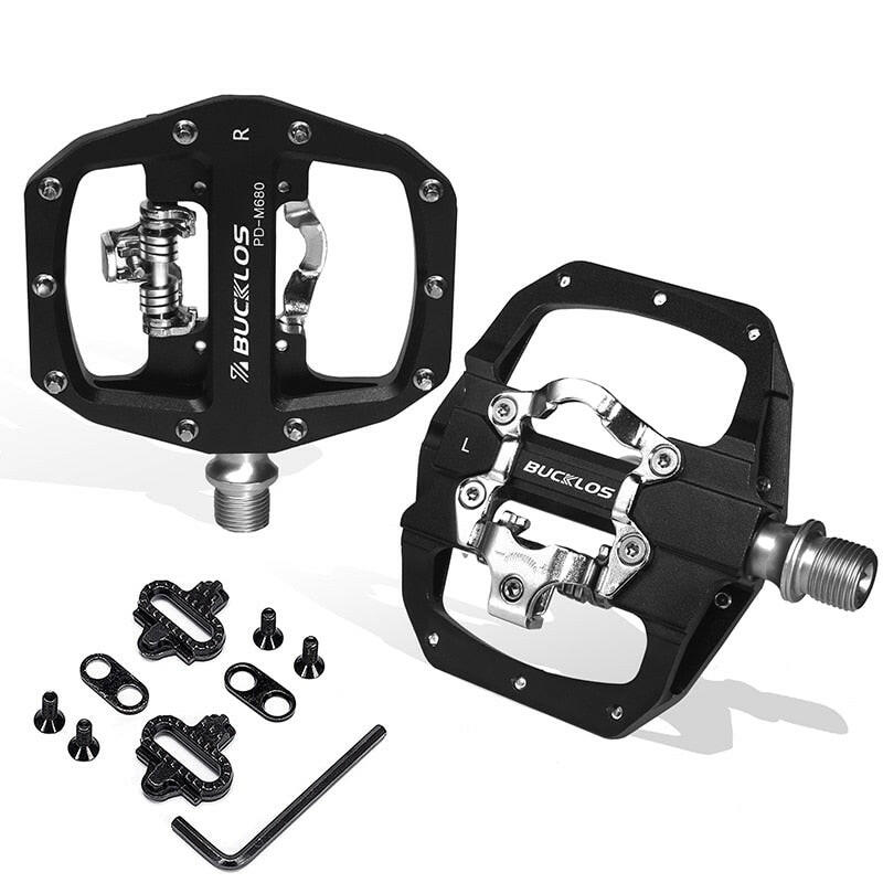 2023 New BUCKLOS Mountain Bike Pedals PD-M680 Dual Function Flat&Lock Pedals Fit Shimano SPD 9/16'' Aluminum MTB Pedal Bike Part-WAYBIKER