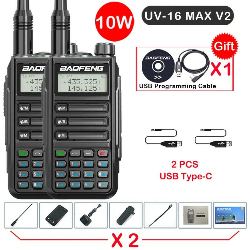 2Pack Baofeng UV16 MAX V2 Walkie Talkie 10W VHF UHF Dual Band Two Way CB Ham Radio UV-16 Portable Radio Transceiver UV5R UV10R-WAYBIKER