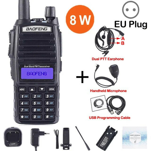 Baofeng Real 8W Portable Radio Walkie Talkie UV-82 Dual PTT Two-way Radio Vhf Uhf Amateur Radio Receiver UV82 Better than UV5R-WAYBIKER