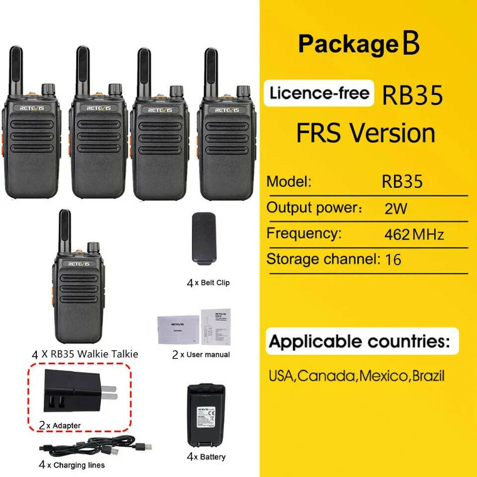 RETEVIS Walkie Talkie 4 Pcs Portable Walkie-Talkies RB635 RB35 FRS PMR 446 USB Charge Two-way Radio for Hunting Hotel Restaurant-WAYBIKER