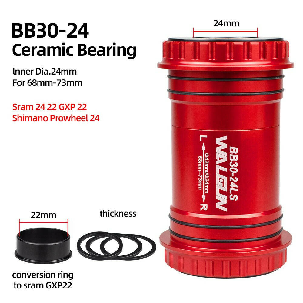 Walgun Bicycle Central Movement 30mm 24mm Axis BB68 Bottom Bracket on Lock Shaft MTB Road Bike Ceramic Bearing Bike Center Shaft