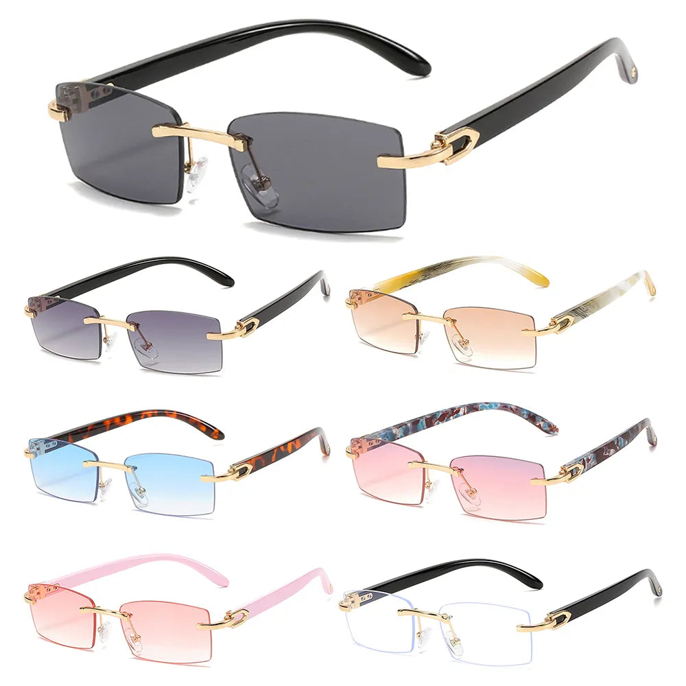 Trendy Punk Rimless Rectangle Sunglasses Men Women Fashion Shades UV400 Driving Sun Glasses Frameless Gradient Eyewear-WAYBIKER