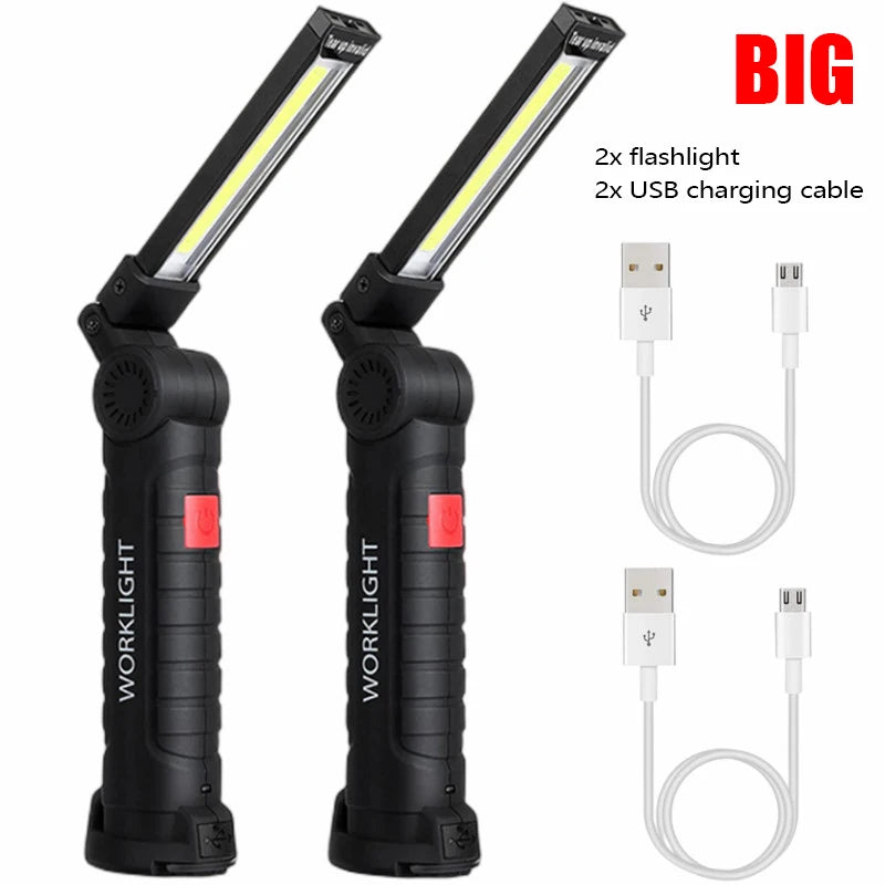 New Portable COB LED Flashlight USB Rechargeable Work Light Magnetic Lanterna Hanging Lamp with Built-in Battery Camping Torch-WAYBIKER