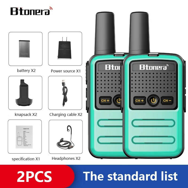 Btoera 2 Pcs Mini Walkie Talkie PMR 446 Portable Two-way Radio Ht PTT Walkie-talkies 5W 16CH UHF 400-470MHz Portable Radio for-WAYBIKER