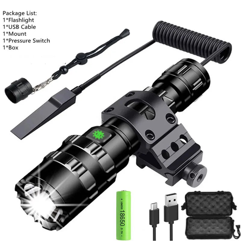 Professional Hunting Tactics Night Reconnaissance LED Flashlight L2 Lamp Beads Waterproof Rechargeable Outdoor Portable Torch-WAYBIKER