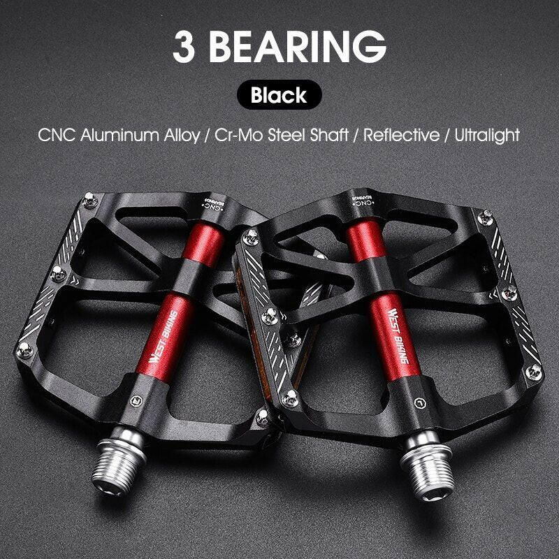 WEST BIKING CNC 3 Bearing Bicycle Pedals Ultralight BMX MTB Road Bike Pedals Non-slip Aluminum Alloy Reflective Cycling Parts-WAYBIKER