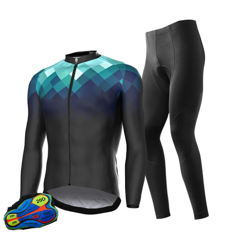 New Winter Thermal Fleece Set Cycling Clothes Men's Jersey Suit Sport Riding Bike MTB Clothing Bib Pants Warm Sets-WAYBIKER