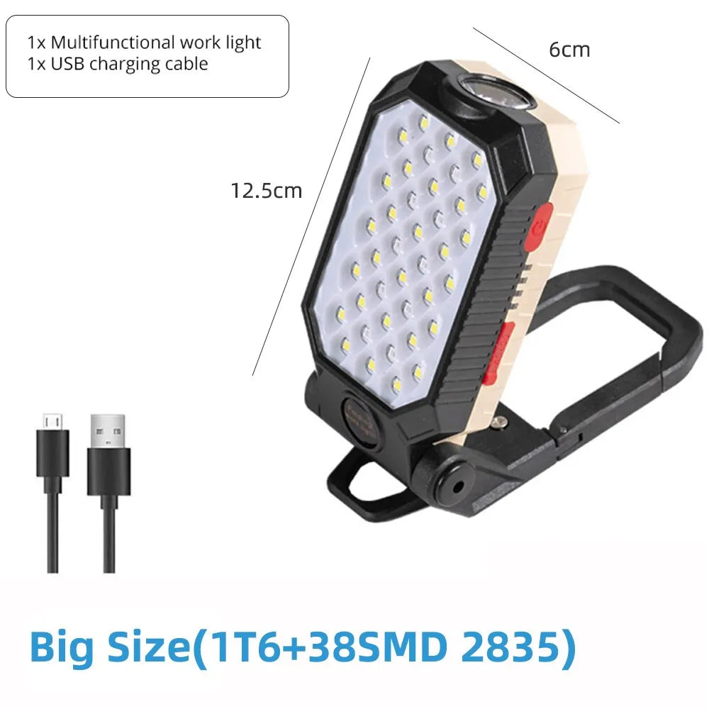 High Power LED Flashlight Rechargeable COB Work Light Adjustable Waterproof Camping Lantern Magnet With Power Display-WAYBIKER