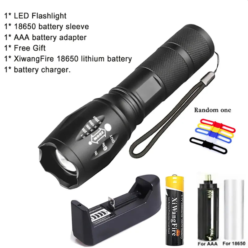 Powerful Portable LED Flashlight XML-T6 Torch Using 18650 Rechargeable Battery  Outdoor Camping Hiking Tactical Flash Light-WAYBIKER