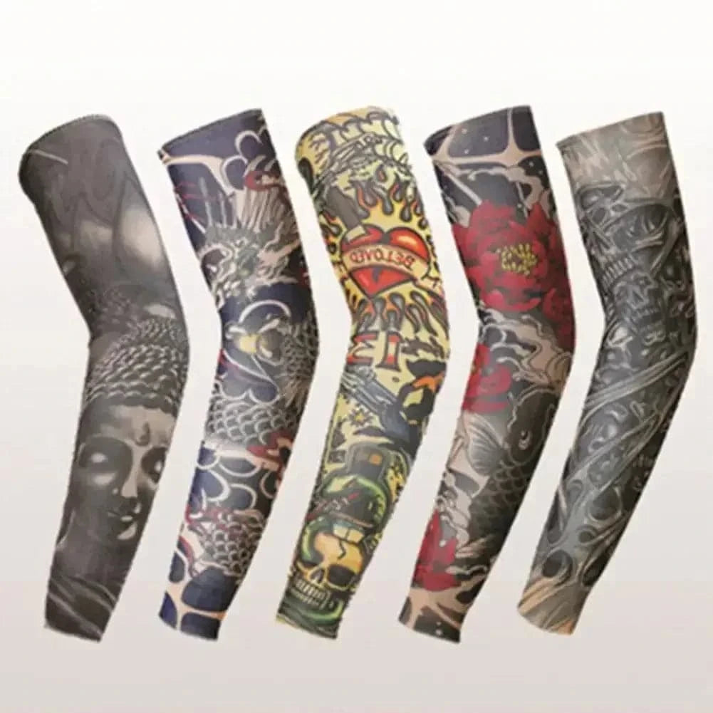 2Pcs Stretch Nylon Sleeves Halloween Tattoo Props UV Sunshade Arm Sleeves Ice Protection Cooling Outdoor Sports Horseback Riding-WAYBIKER