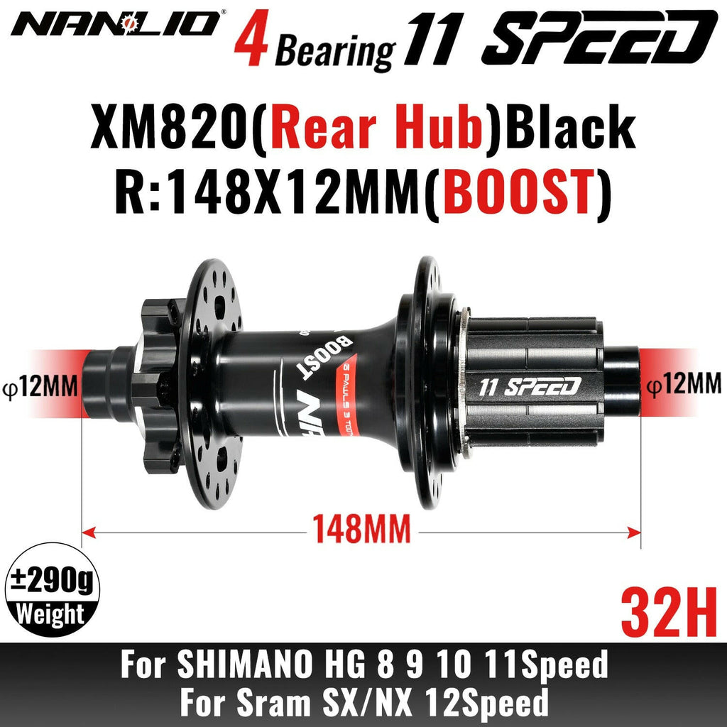 MTB Bicycle Hub Nanlio XM820 Boost Rear 12x148MM THRU TA 28H 32 Holes HG XD MS 8s 9s 10s 11s 12 Speed E-Bike Part K7 SX NX 12V-WAYBIKER